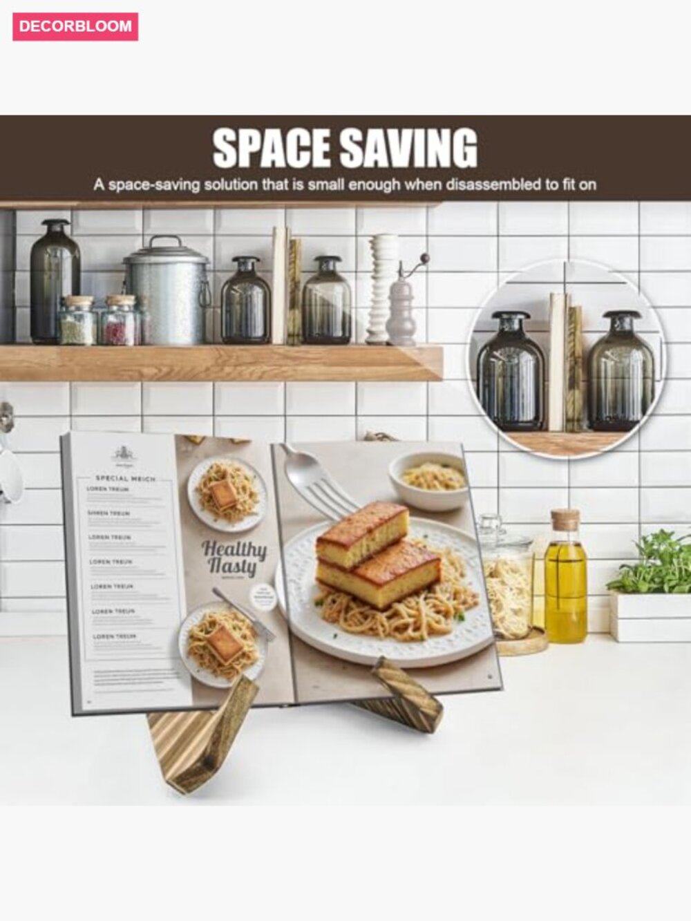 Premium Wood Cookbook Stand - Retro Recipe Holder for Kitchen Counter - Picture 4 of 7